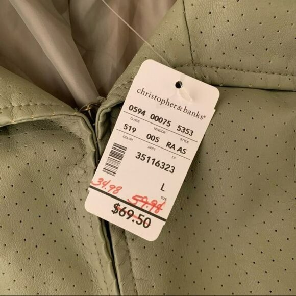 Christopher and banks green faux leather clasp closure lightweight jacket - L - Picture 9 of 9